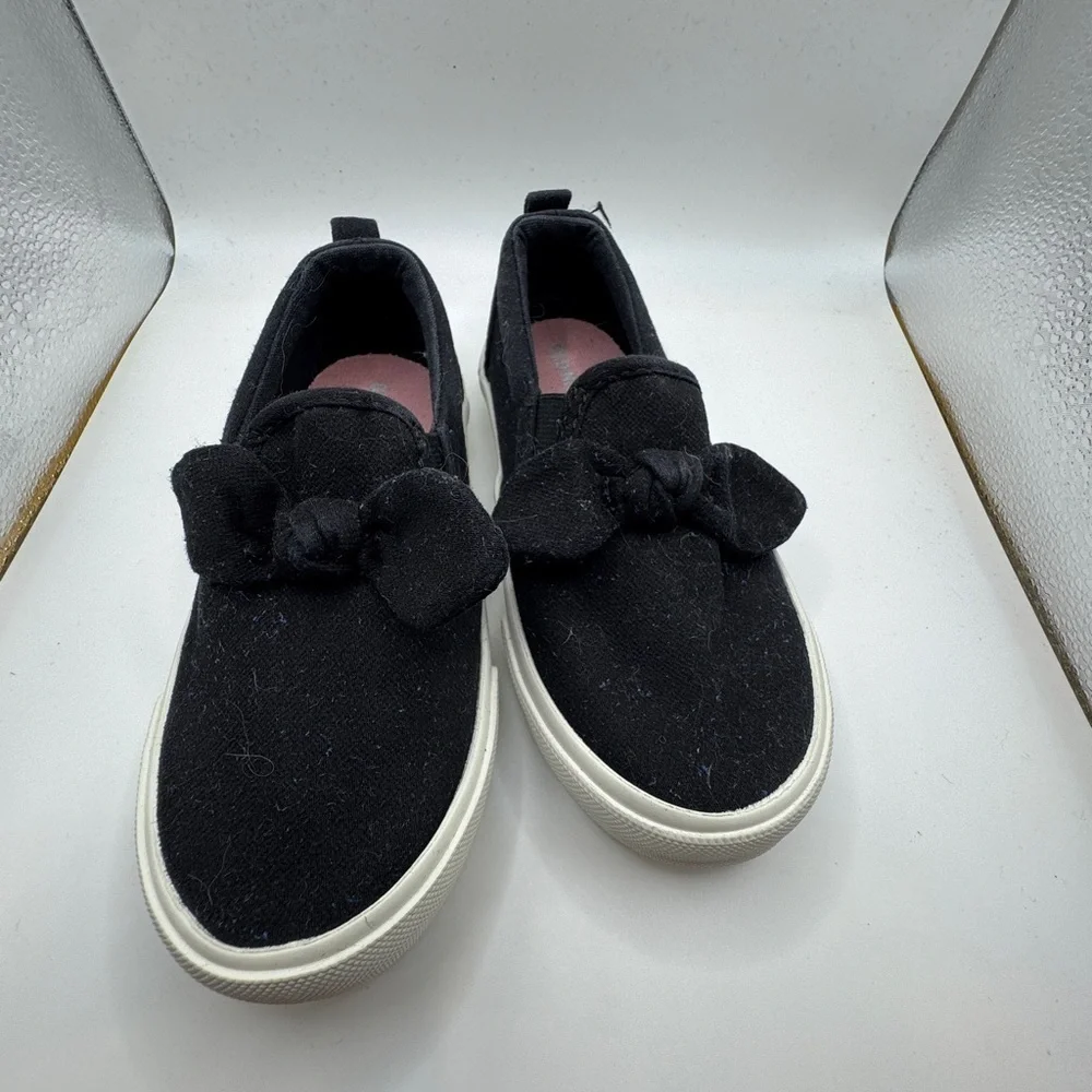 Old Navy Toddler Girl Size 9 Black and White Bow Slip-On Sneakers Shoes